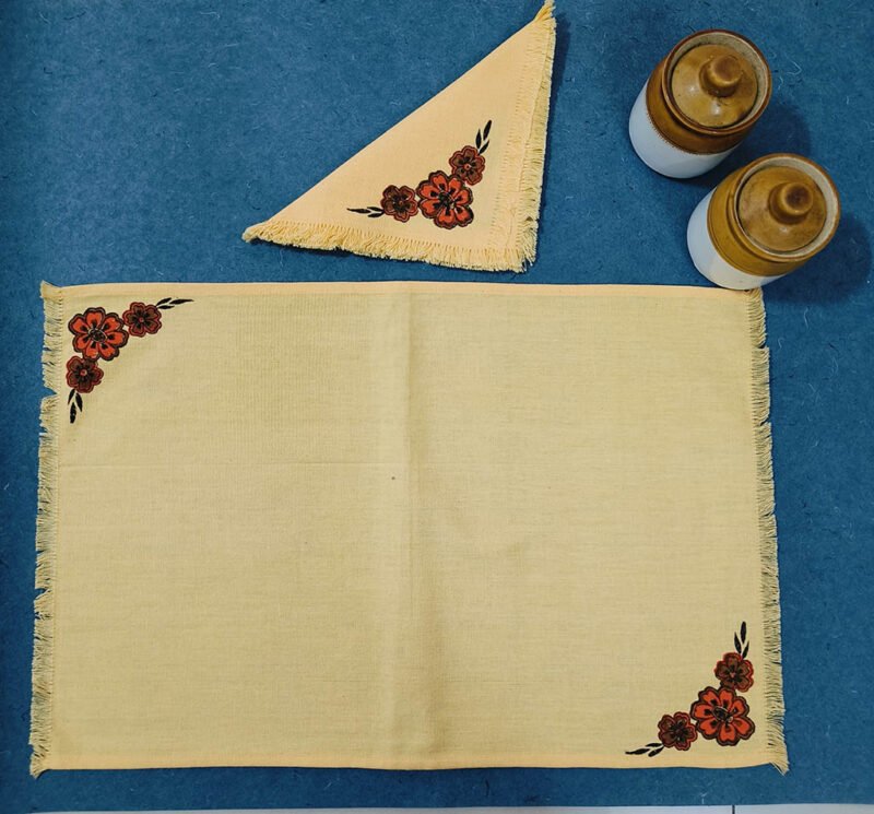 Table mat and napkin set in hand woven and block prints - Image 2