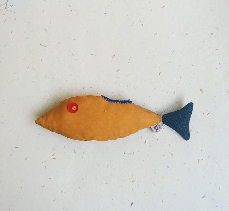 Denim fish with a Yellow pop