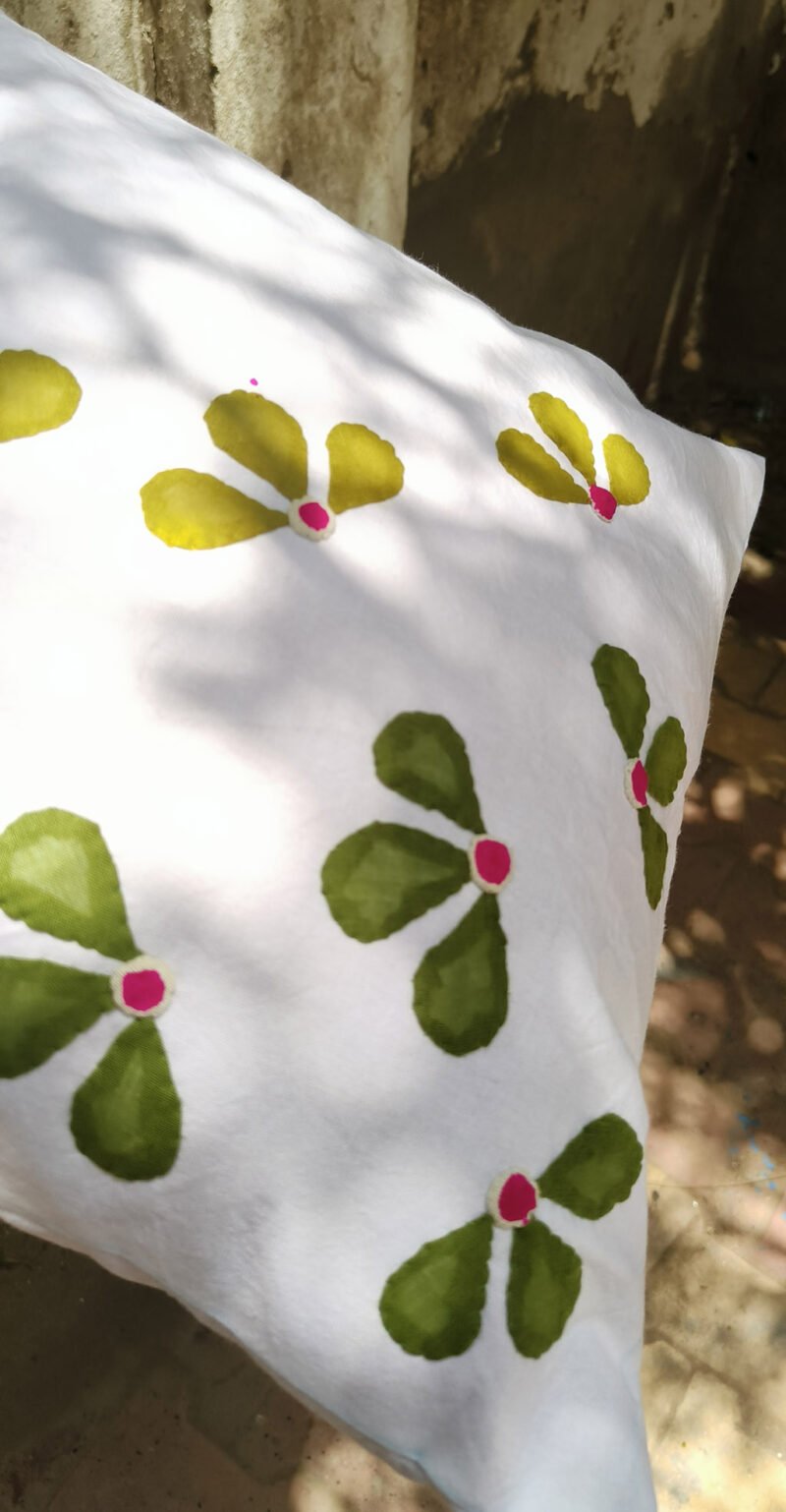 Cushion Cover - Applique clovers, Light and Dark green - Image 3