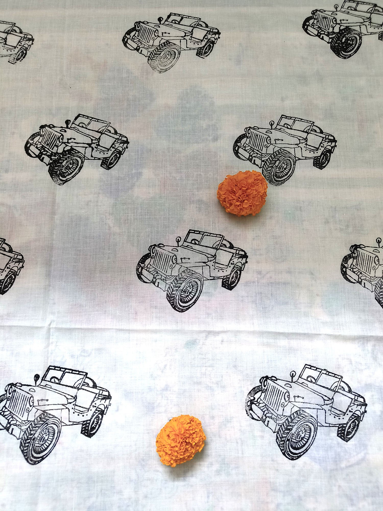 Block Printed Yardage - Black Jeep Print - Image 2
