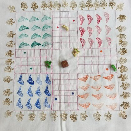 Ludo - White block printed tiny bird